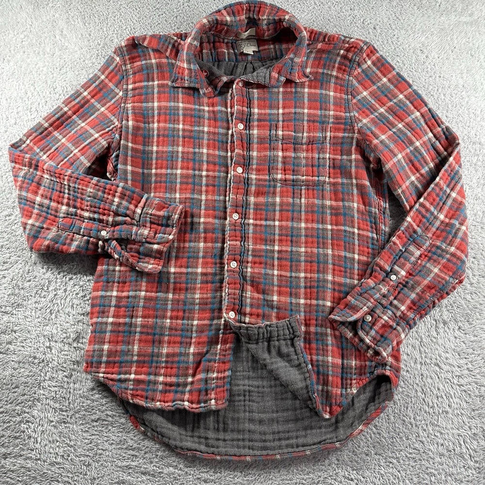 J. Crew Slim Double-Weave Shirt Mens Large Red Plaid Pocket Button Up‎ Preppy